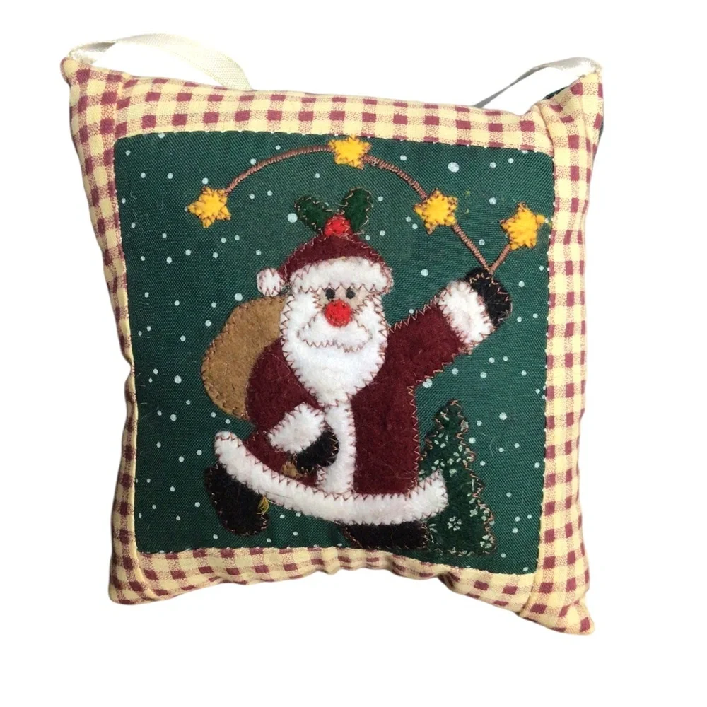 Mini Holiday Pillows 2 Door Hangers Folk Art Santa & Let it Snow